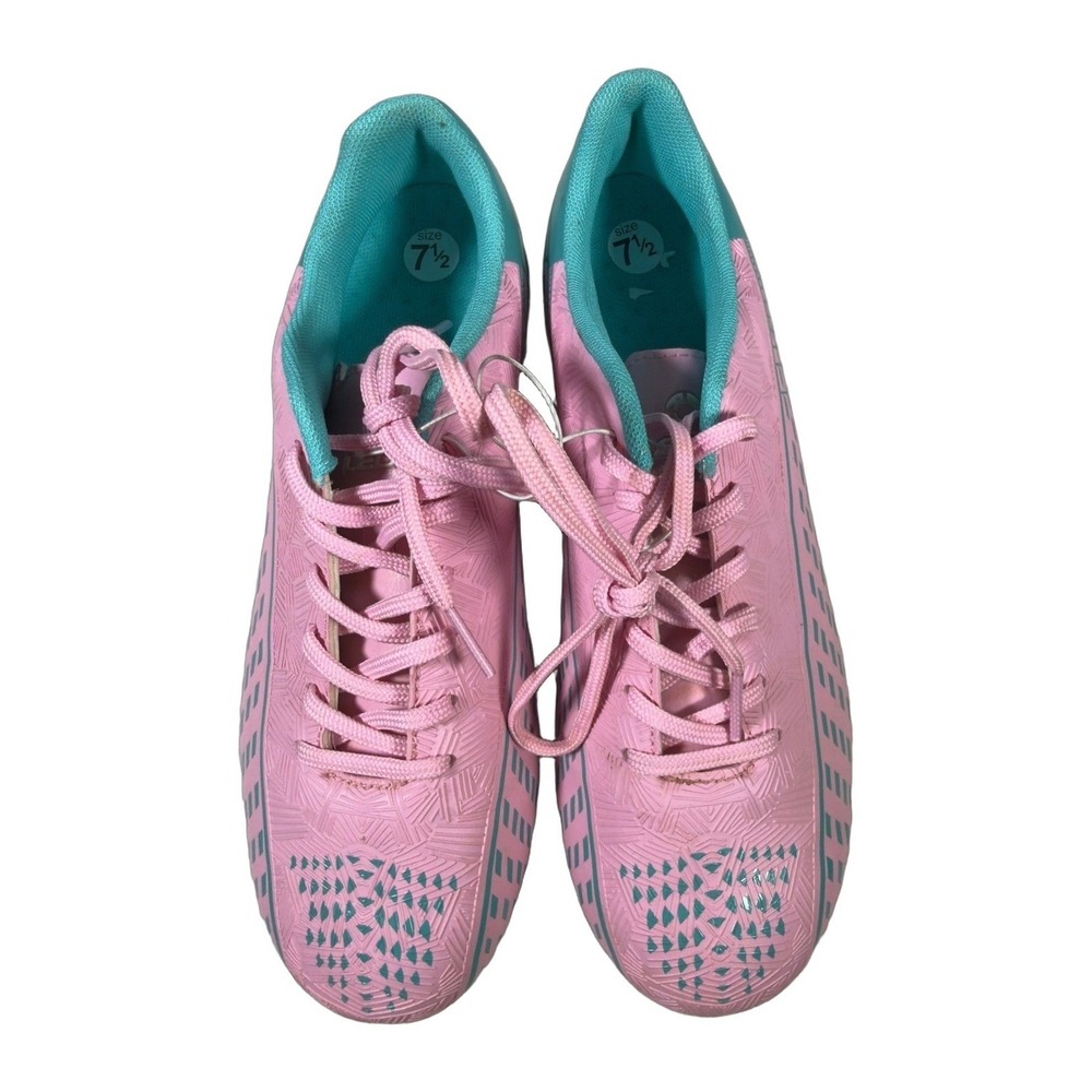 LEOCI Soccer Cleats Size 7.5 Pink Turquoise Football Shoes Kids